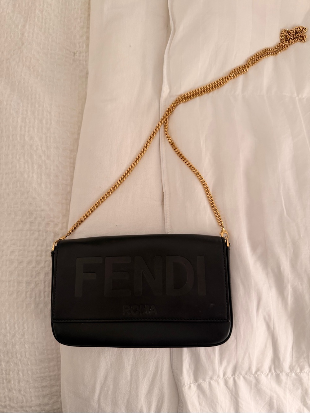 Fendi Black Leather Crossbody with Gold Chain Strap